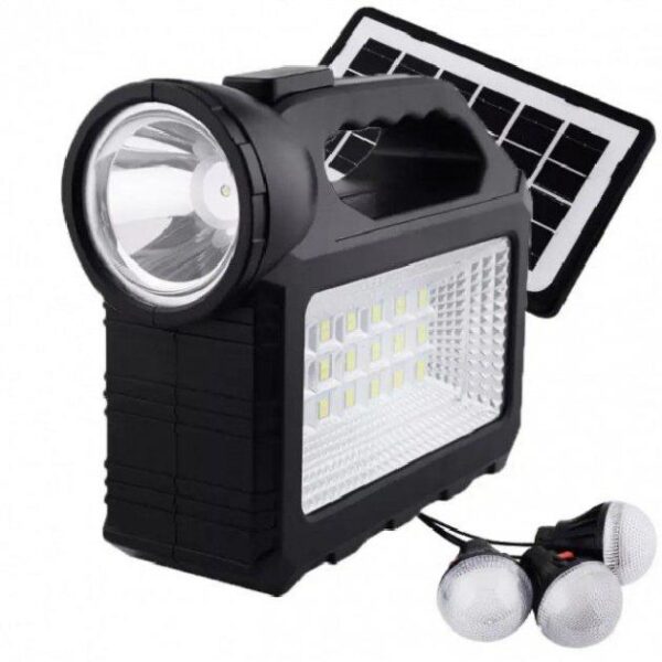 Statie de iluminare portabila cu incarcare panou solar + lanterna + 3 lampi