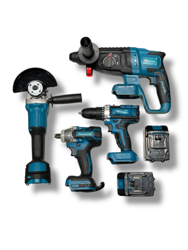 Trusa compLeta 4 Piese cu 2 acumulatori 48 v ,cu Rotopercutor Bormasina Autofiletanta de impact si Flex