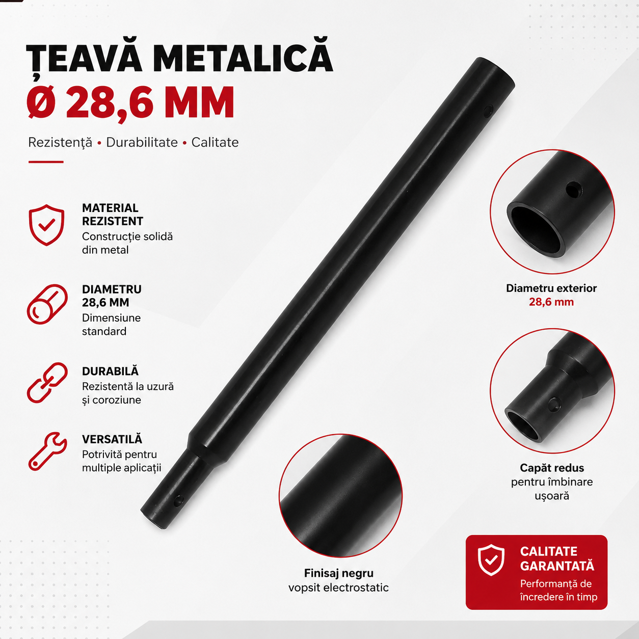 Țeavă sa metalică neagră Ø 28,6 mm - imagine 2