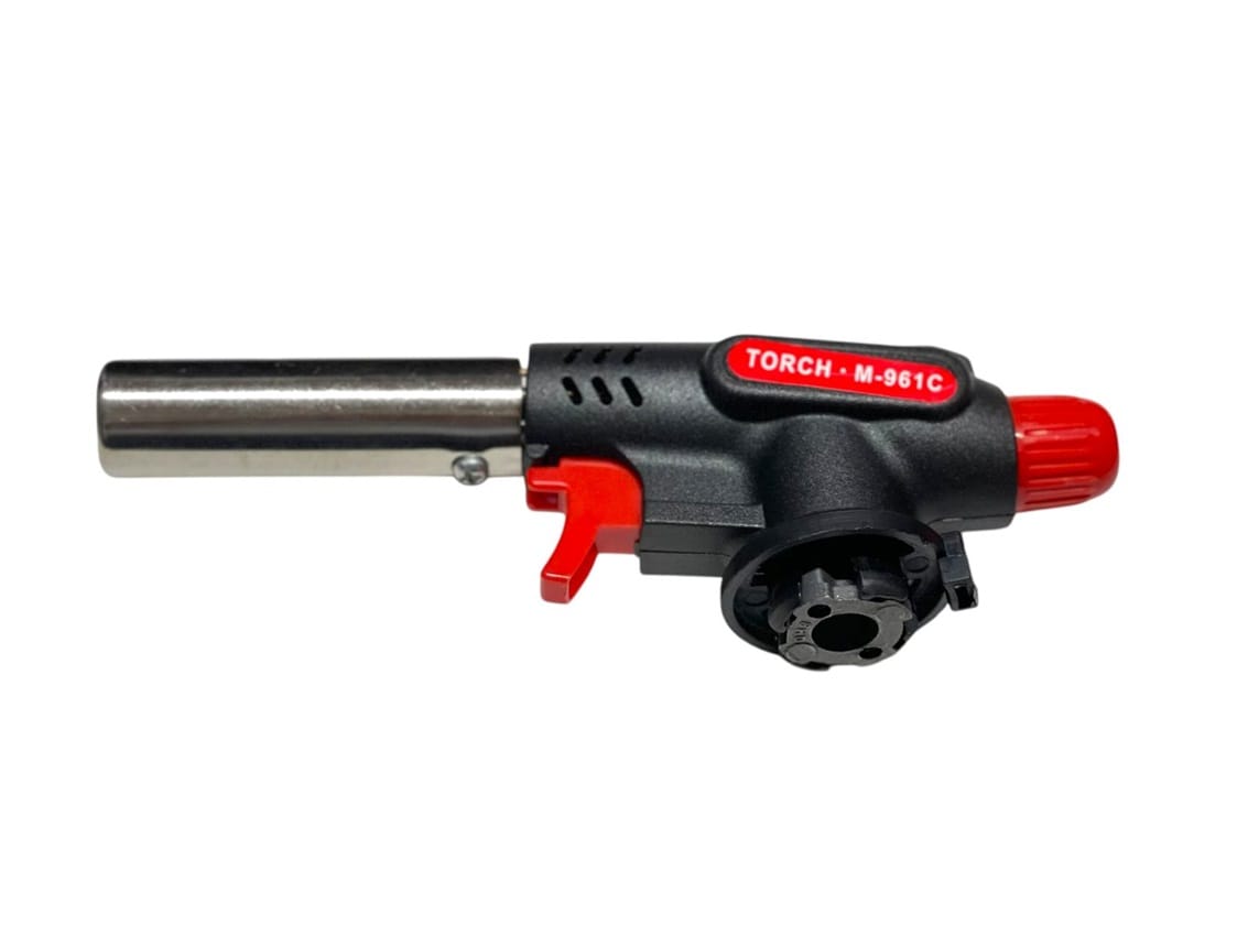 Cap arzator pentru butelie spray gaz, cu sistem antiflare, aprindere piezo, plastic + metal