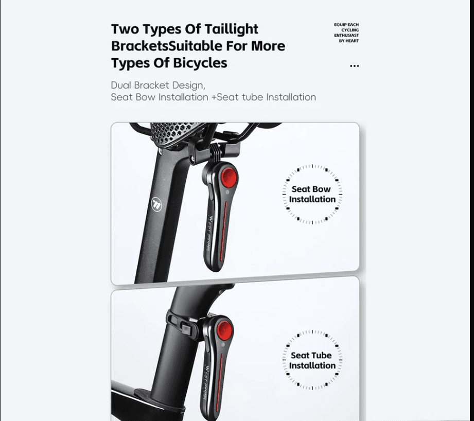 Lumină spate pentru biciclete reîncărcabilă USB LED, impermeabilă, cu senzor de frână, - imagine 6