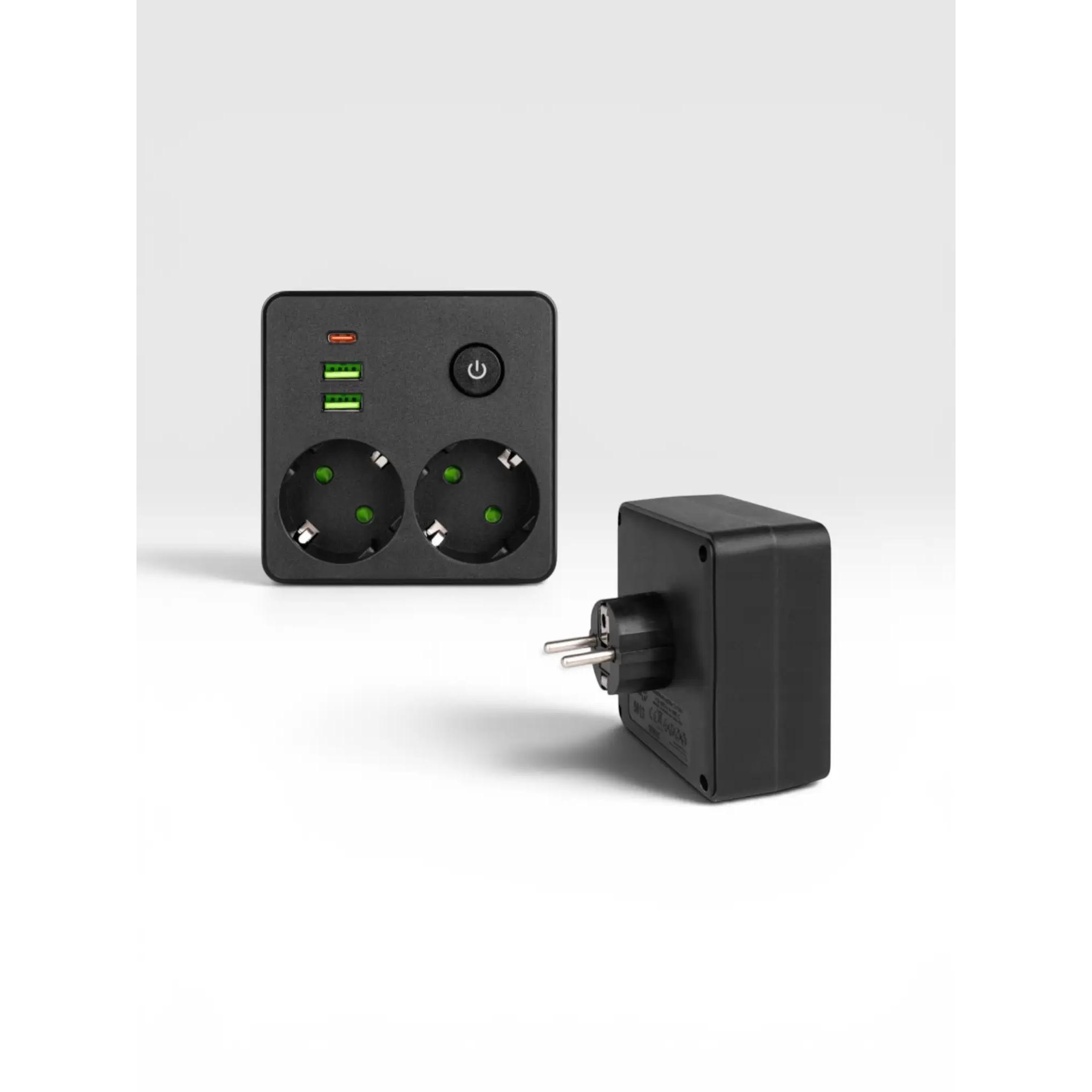 Cupla , 2 prize Schuko si 3 porturi USB, negru, 95x95x45mm - imagine 5