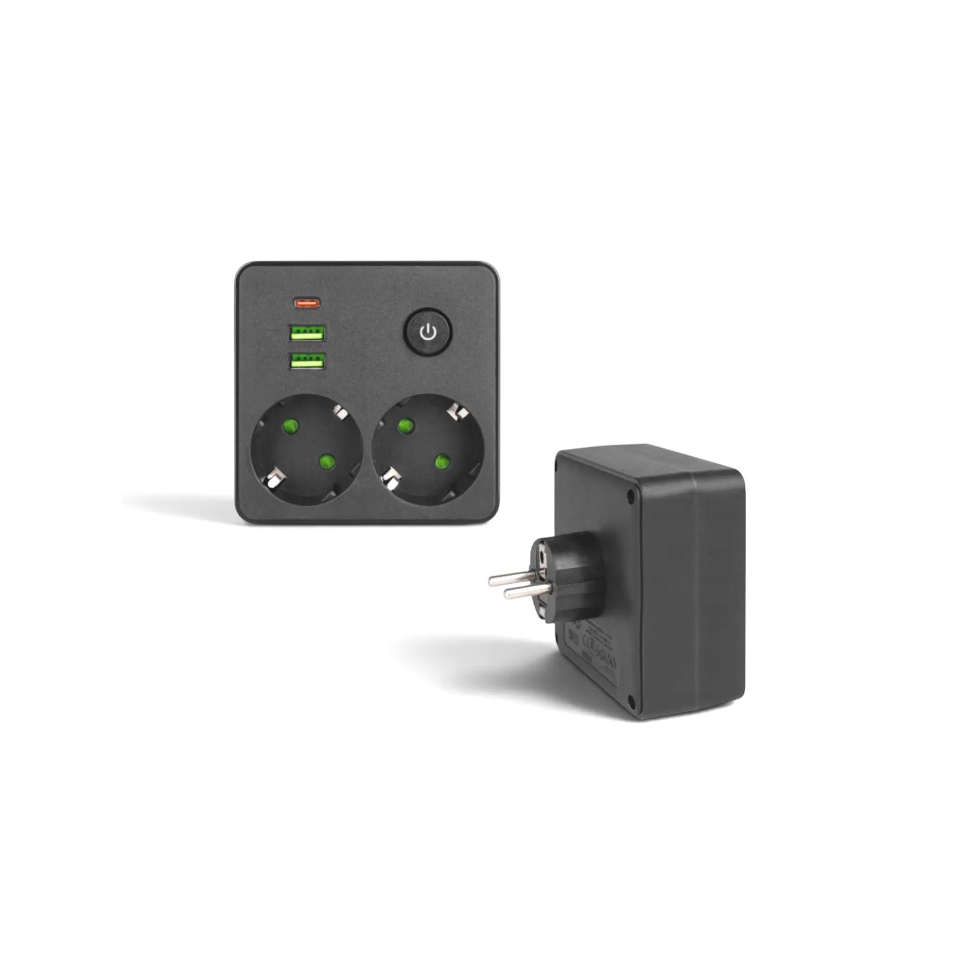 Cupla , 2 prize Schuko si 3 porturi USB, negru, 95x95x45mm