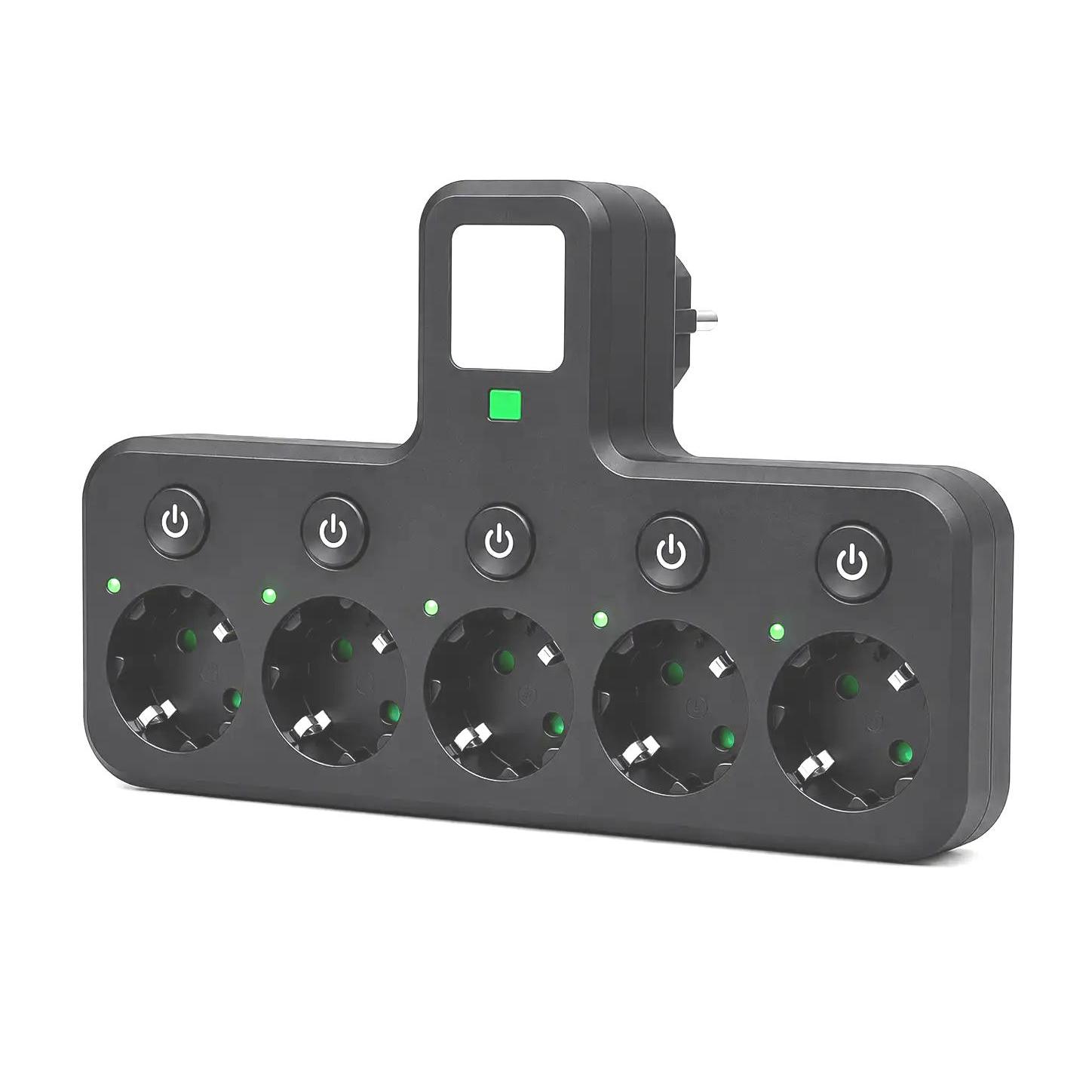 Adaptor Multipriză POWER SOCKET , 5 Prize Schuko, 2500W, 10A, Design Compact, Negru