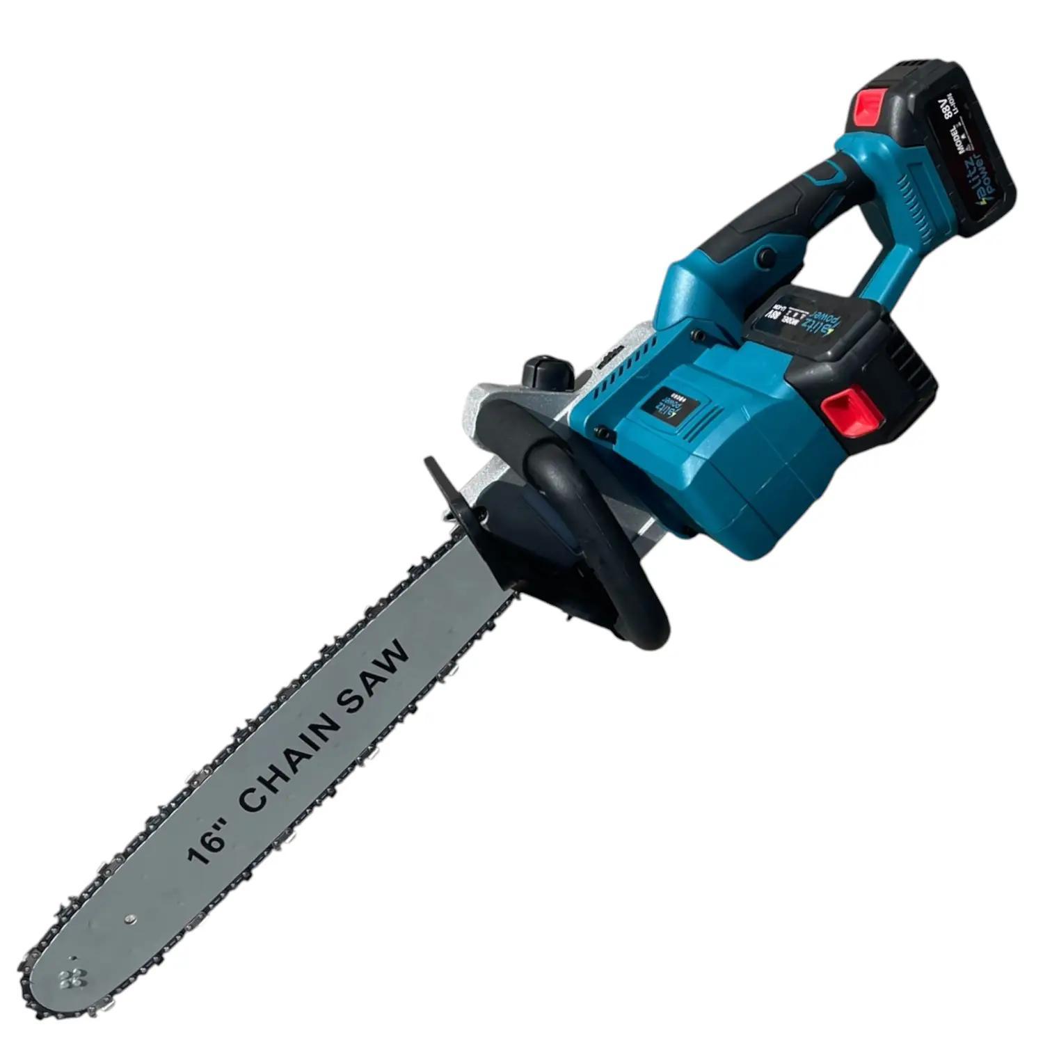 Drujbă electrică fără fir cu ungere automata Blitz Power, lamă 16 inch, 2 acumulatori Li-Ion, sistem automat de ungere, pentru tăiere lemn și crengi