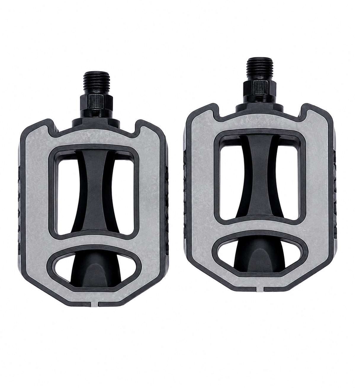 Set pedale bicicletă din rășină (PP), ax din oțel, filet 9/16", antiderapante, gri/negru