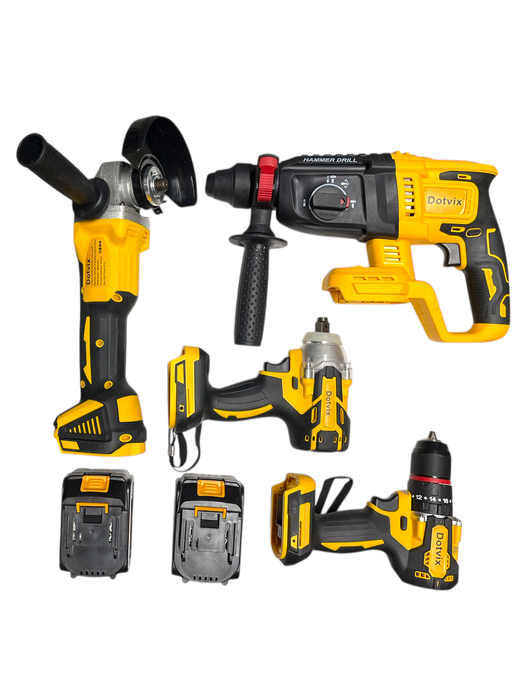 Set 4 scule electrice cu 2 acumulatori ,Masina de gaurit/infiletat,Masina de insurubat cu impact, Polizor unghiular,Ciocan rotopercutor SDS