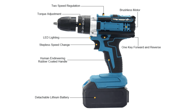Trusa de 4 scule electrice cu 2 acumulatori 48V Blitz Power, Rotopercutor, Bormasina, Autofiletanta de impact si Flex - imagine 5