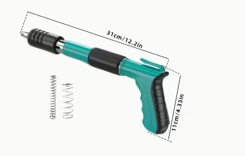 Kit Pistol Manual Pentru Fixarea Cuielor Pe Perete / Nituri, Lungime 30 cm, Calibru 7.3 cm, Pneumatic, Accesorii, Ochelari De Protectie,100 cuie incluse - imagine 2