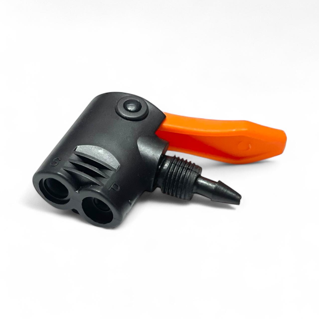 Cap de pompa de bicicletă pentru două tipuri de valva presta si av valve ,din plastic ,negru-portocaliu