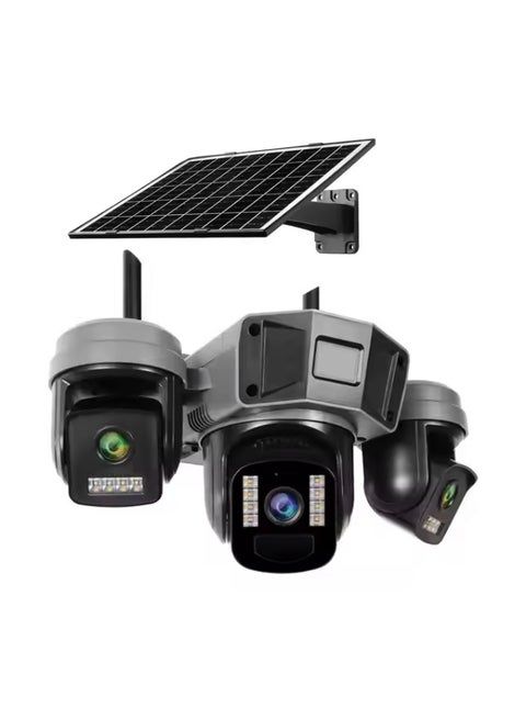 Cameră de supraveghere solară pentru exterior 4G cu cartelă SIM, lentile triple de 9MP, monitorizare PTZ wireless la 360°, detectare și urmărire a mișcării prin inteligență artificială, vedere nocturnă color, baterie reîncărcabilă - imagine 3