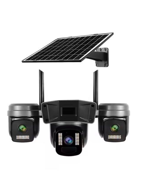 Cameră de supraveghere solară pentru exterior 4G cu cartelă SIM, lentile triple de 9MP, monitorizare PTZ wireless la 360°, detectare și urmărire a mișcării prin inteligență artificială, vedere nocturnă color, baterie reîncărcabilă - imagine 2