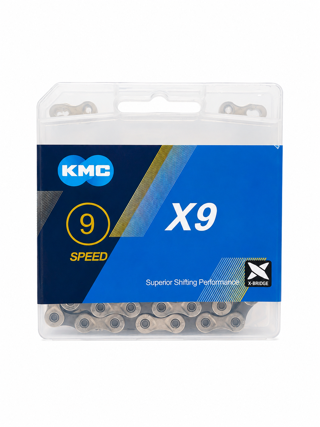 Lanț bicicletă KMC X9 pentru transmisii cu 9 viteze, prevăzut cu tehnologie X-Bridge pentru schimbări precise și performanță eficientă