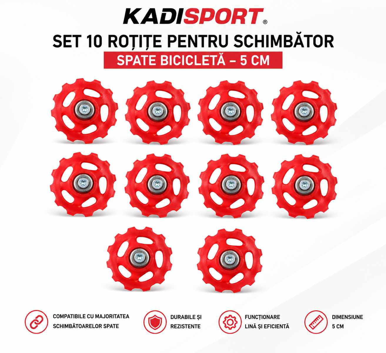 Set 10 buc. rotițe pentru schimbător spate bicicletă – diametru 5 cm - imagine 2