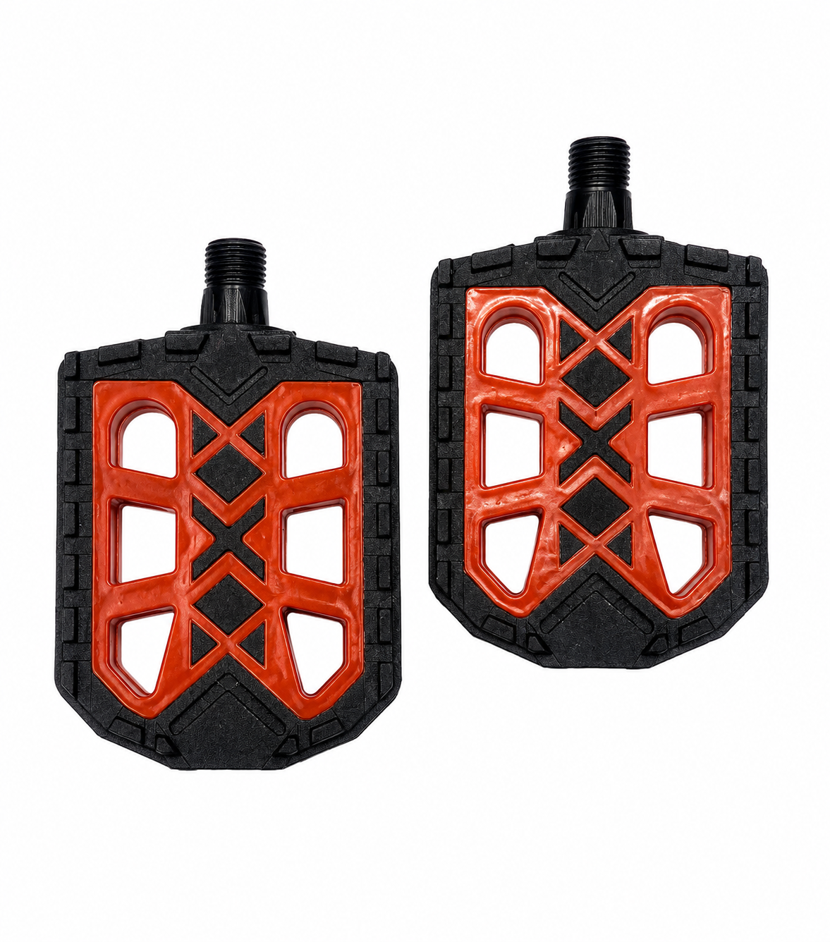 Set pedale bicicletă PP, antiderapante, ax din oțel, filet 9/16", negru/roșu