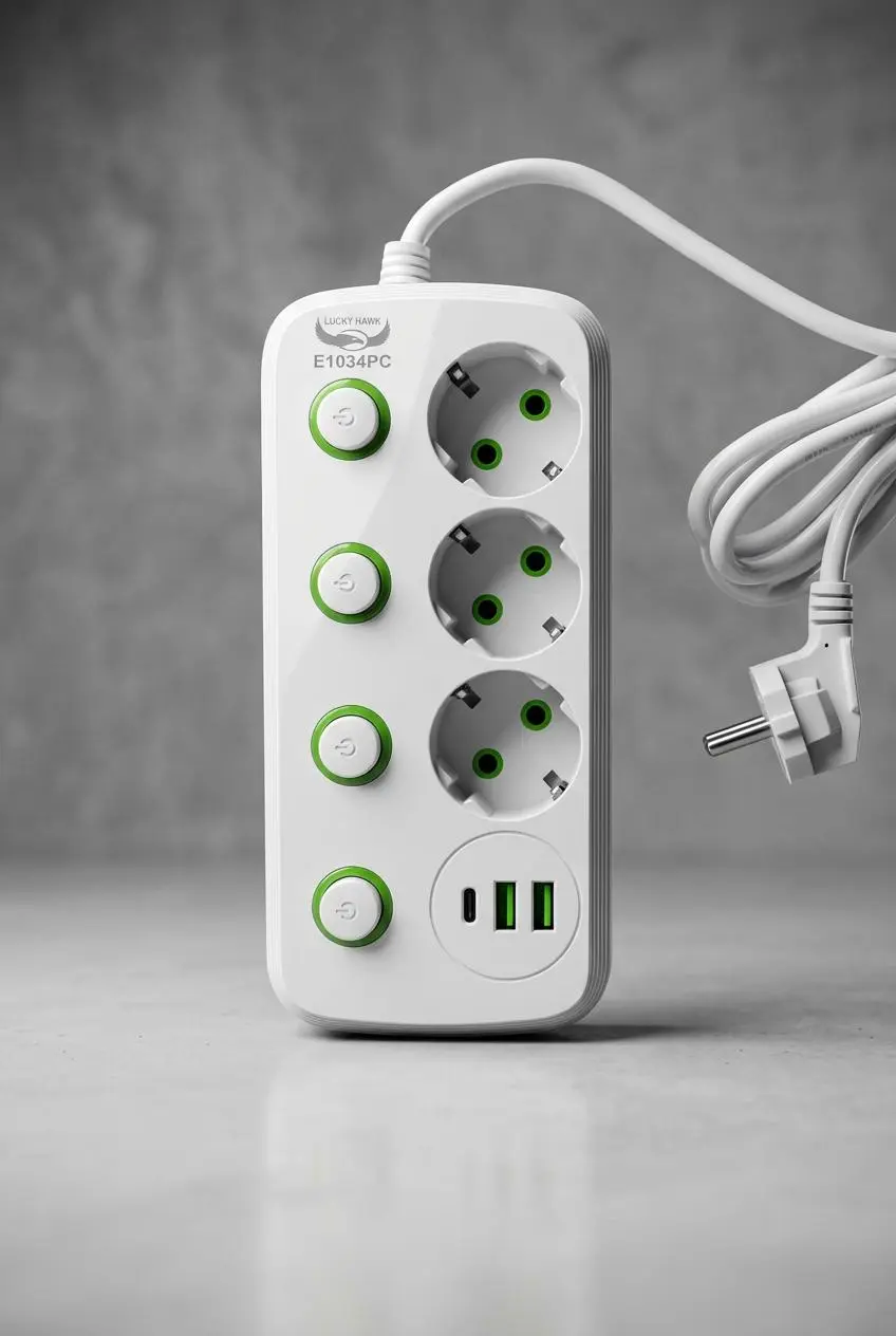 Prelungitor Multifuncțional cu USB și USB-C, 3 Prize, 4 Întrerupătoare Individuale, Protecție Supratensiune, Cablu 2M, Alb - imagine 2