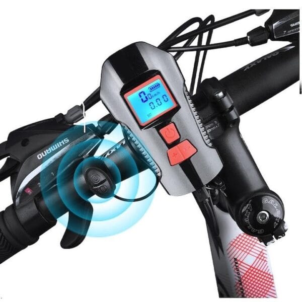Far 3 leduri pentru bicicleta / trotineta, computer integrat si claxon detasabil, reincarcabil USB, 5 moduri luminare, 6 melodii, negru - imagine 4