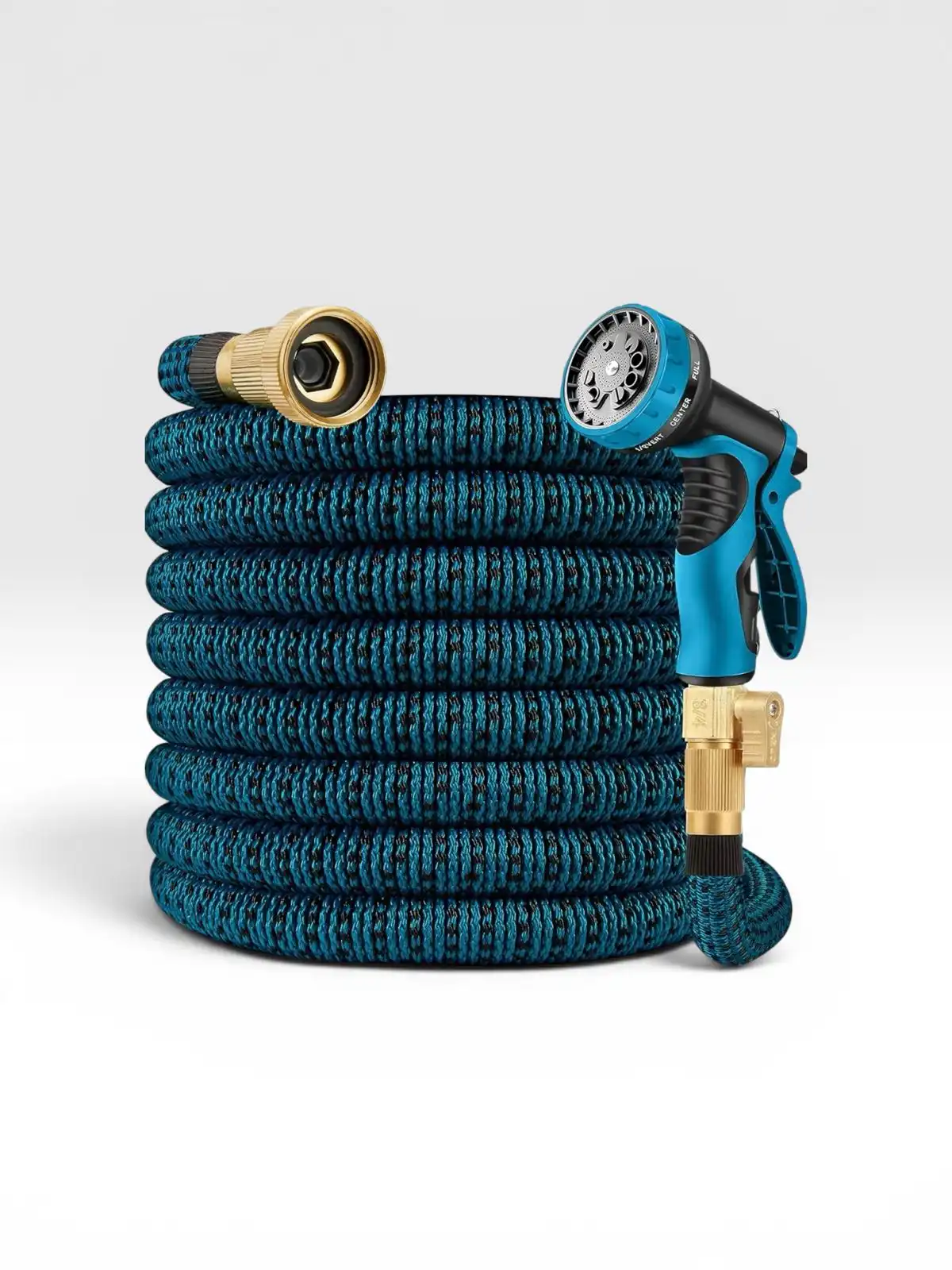 Furtun extensibil pentru grădină 10 m – 50 m, cu pistol de stropire multifuncțional, conectori din alamă, rezistent la presiune, albastru