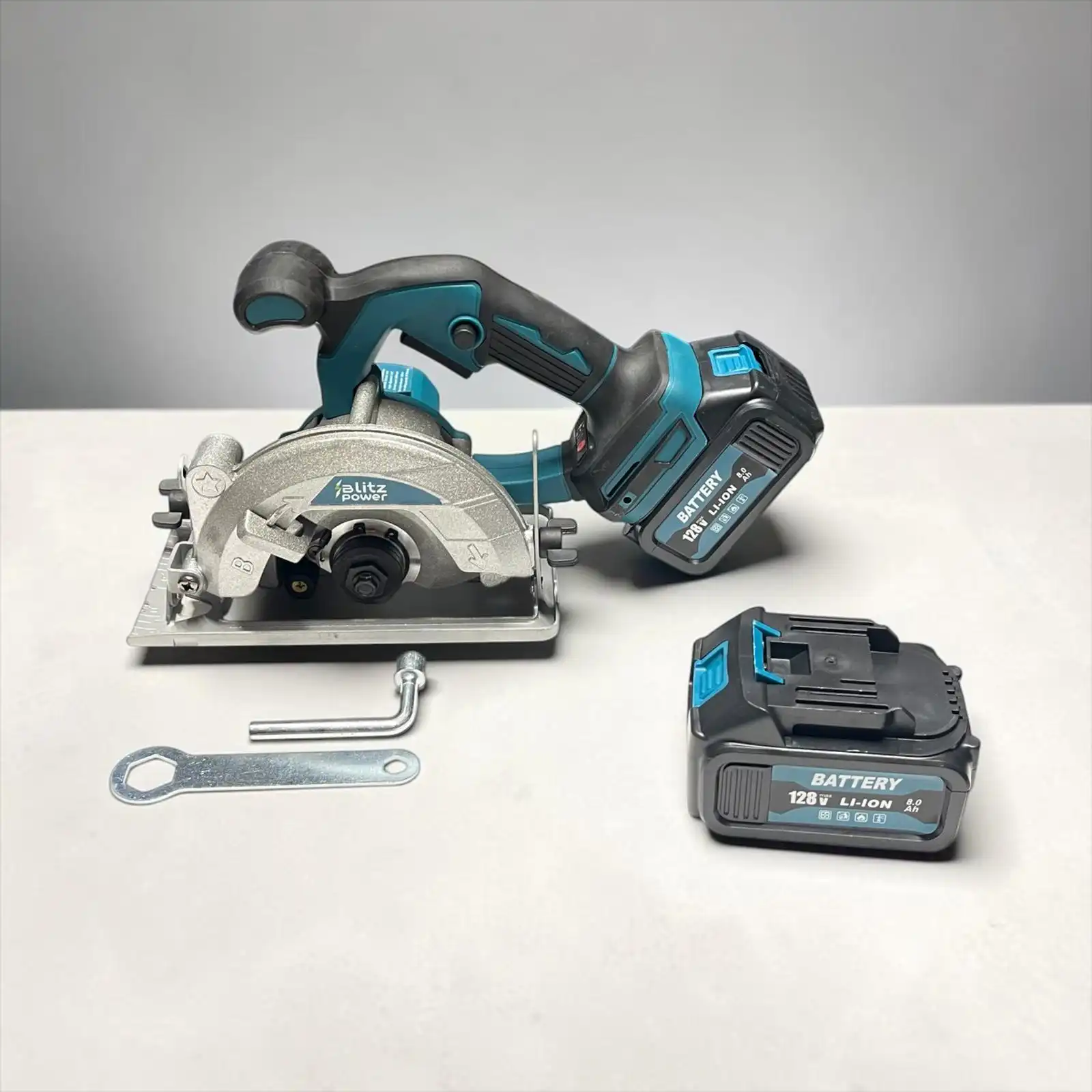 Fierăstrău Circular Portabil Blitz Power, 128V Li-Ion, 2 Acumulatori, Adâncime Reglabilă, Tăiere Lemn și PAL, Design Compact, Albastru/Negru - imagine 2