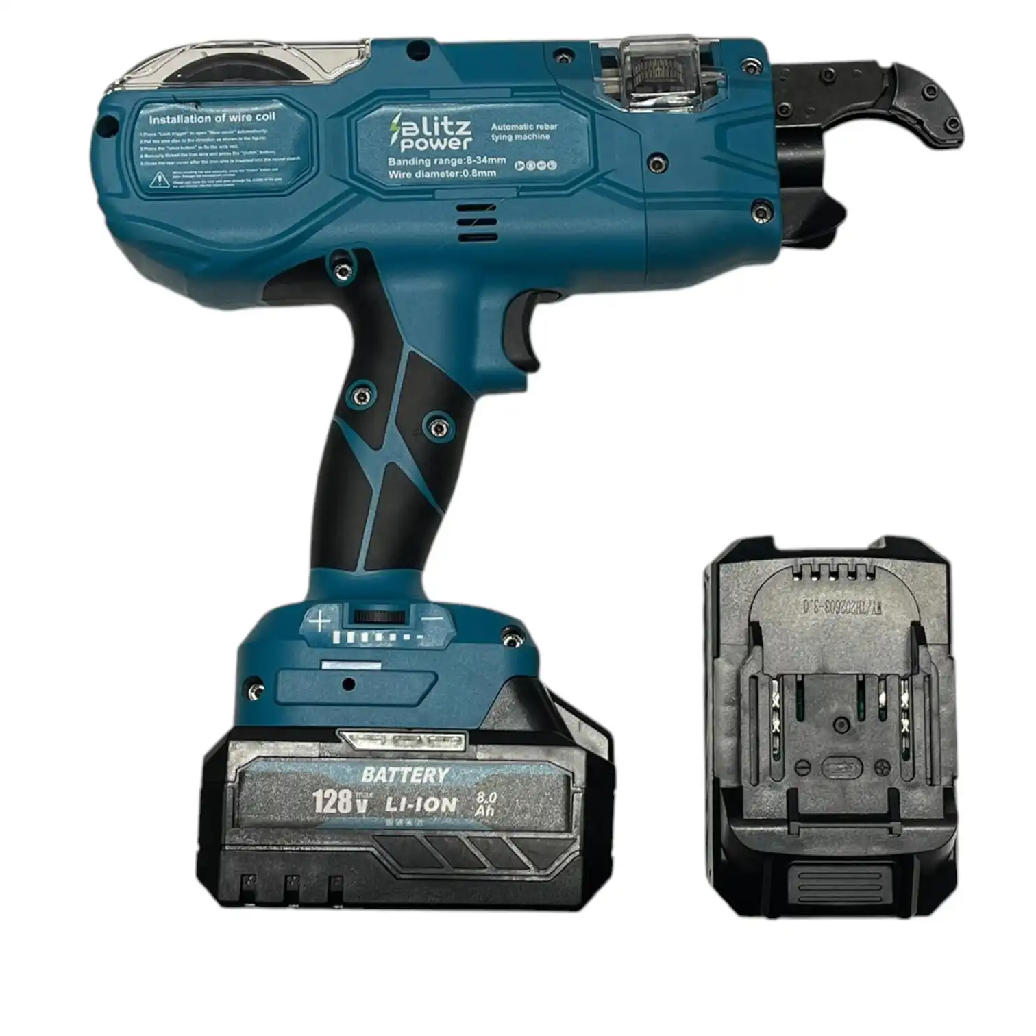 Pistol automat pentru legat fier beton Blitz Power, acumulator Li-Ion, reglaj strângere, pentru armături 8-34 mm, portabil
