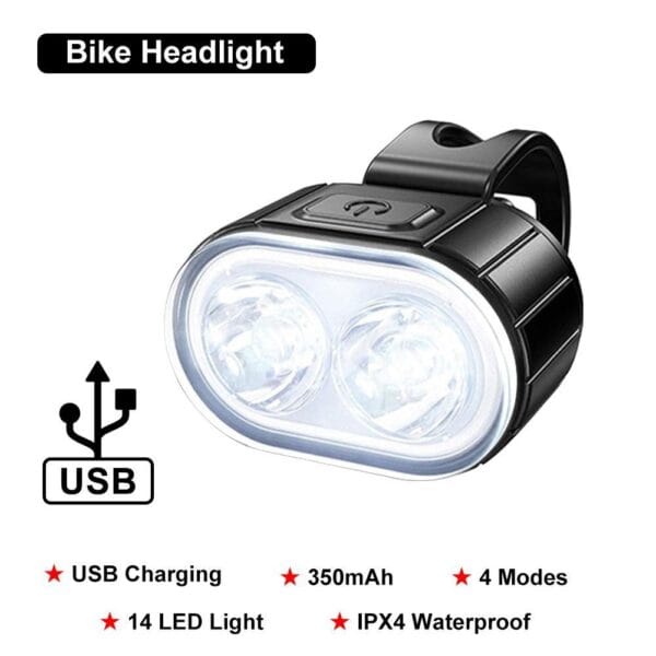 Lampă pentru bicicletă, reîncărcabilă prin USB, cu LED-uri, față, spate - imagine 2