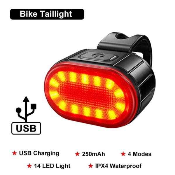 Lampă pentru bicicletă, reîncărcabilă prin USB, cu LED-uri, față, spate - imagine 4