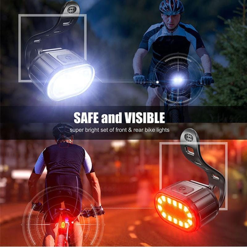 Lampă pentru bicicletă, reîncărcabilă prin USB, cu LED-uri, față, spate - imagine 3