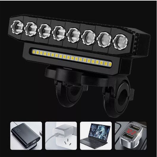 Lumină pentru bicicletă cu claxon, 6 moduri de iluminare, lanternă LED pentru bicicletă, reîncărcabilă prin USB, far de 4000 W - imagine 5
