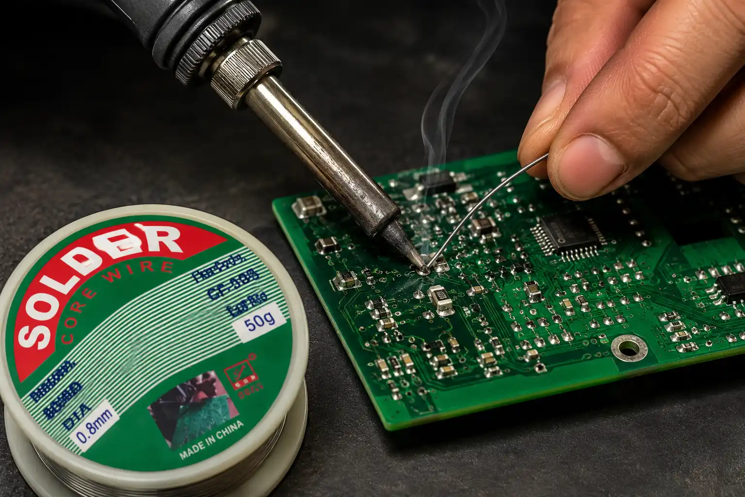 sarma de lipit, cositor cu flux, solder wire 0.8 mm, fludor 50 g, lipire electronica, reparatii PCB, accesorii statie de lipit, cositor pentru electronice. - imagine 2