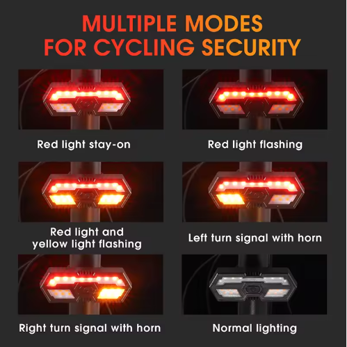 Lumini spate bicicleta cu semnalizare LED si telecomanda wireless, potrivire universala inclusiv MTB, 6 moduri de iluminare, incarcare USB, autonomie baterie max 36 ore, plastic ABS - imagine 4