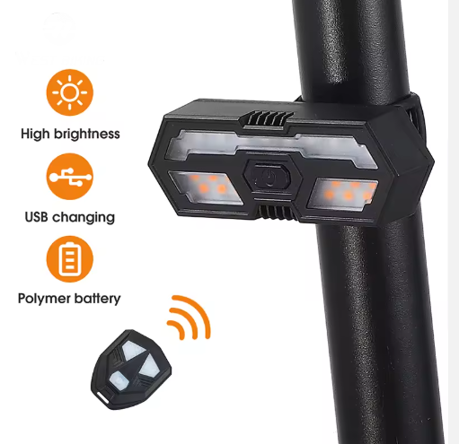 Lumini spate bicicleta cu semnalizare LED si telecomanda wireless, potrivire universala inclusiv MTB, 6 moduri de iluminare, incarcare USB, autonomie baterie max 36 ore, plastic ABS - imagine 2