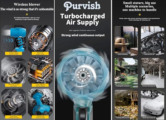Suflanta Blitz Power Auto Profesionala Turbo – Uscare Rapida si Curatare Multifunctionala, cu 2 acumulatori 48V - imagine 5